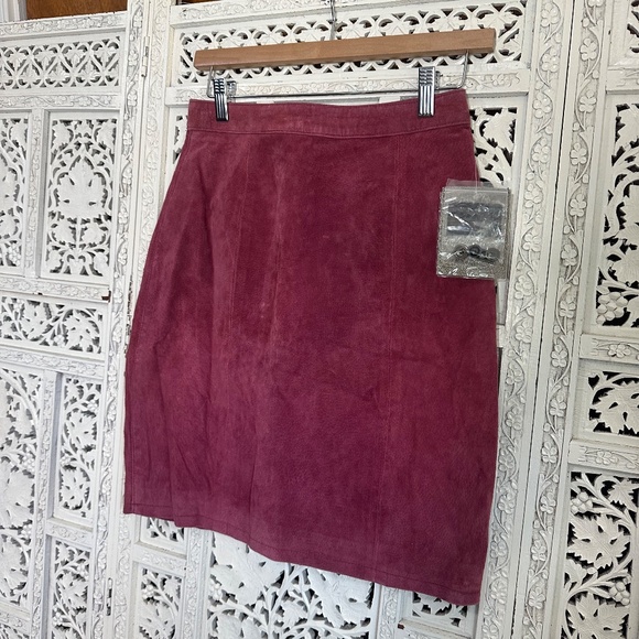 Vtg Deadstock Global Identity Burgundy Red Suede Leather Pencil Skirt Sz Small - Picture 3 of 10